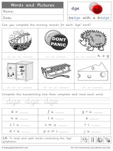 dge words and pictures worksheet