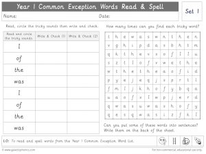 Year 1 Common Exception Words Set 1 Read and Spell Worksheet