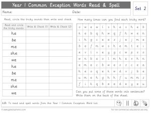 Year 1 Common Exception Words Set 2 Read and Spell Worksheet