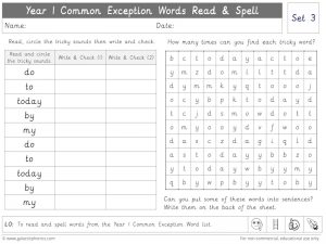 Year 1 CEW Set 3 Read and Spell Worksheet