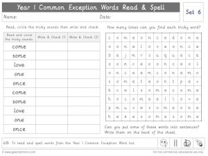 Year 1 CEW Set 6 Read and Spell Worksheet