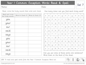 Year 1 CEW Set 7 Read and Spell Worksheet