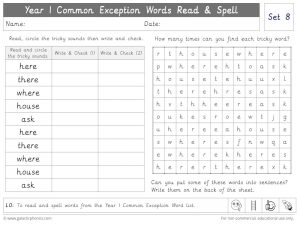 Year 1 CEW Set 8 Read and Spell Worksheet